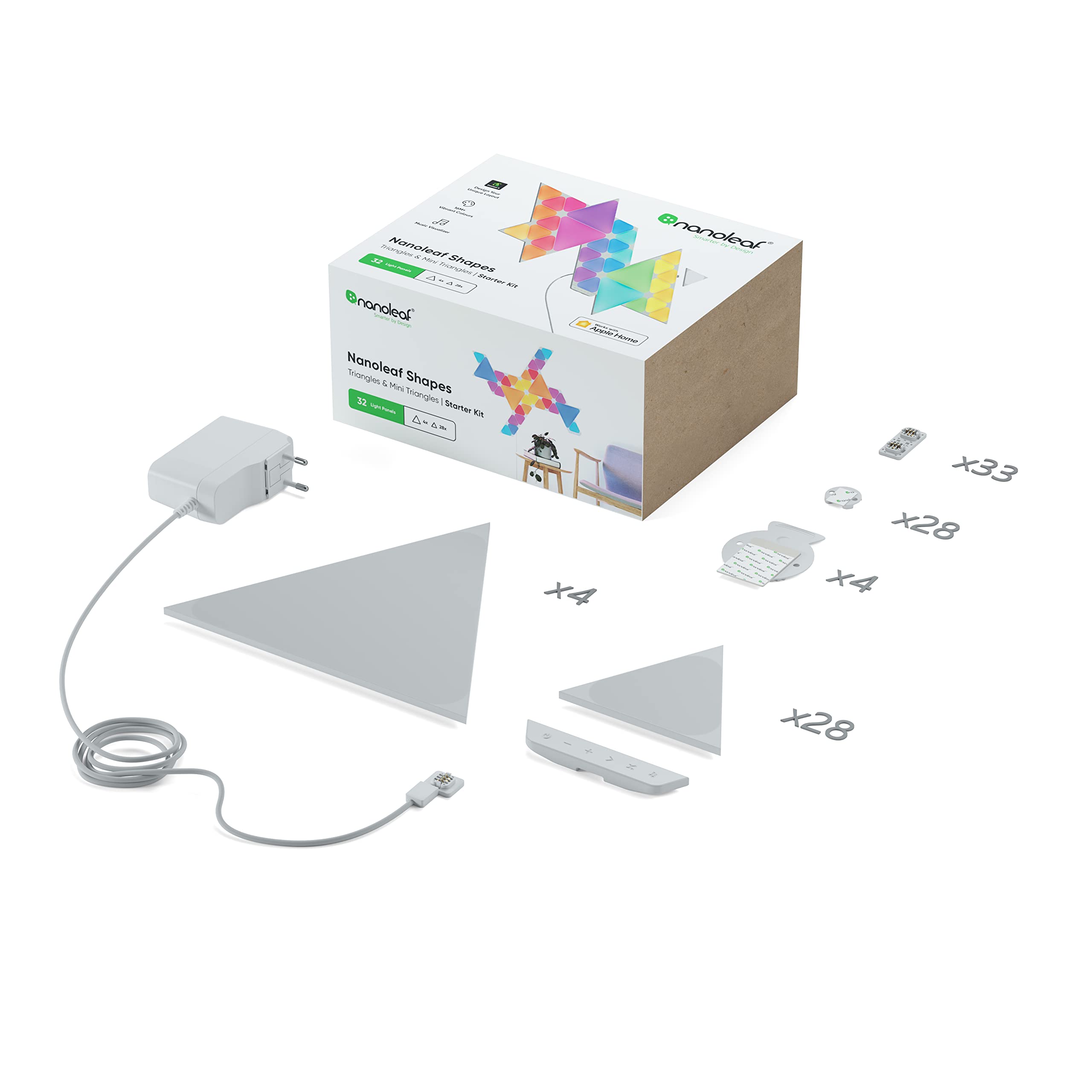 Nanoleaf Shapes Mini Triangle Starter Kit Bundle, 32